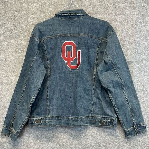 NWT WRANGLER X COLOSSEUM Oklahoma Jean Jacket Women's Large Blue Sooners OU New - Picture 12 of 16